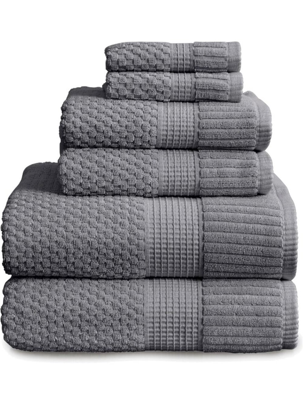 Soft & Absorbent 100% Cotton 6-Piece Bath Towel Set | Quick-Dry Grey Towels